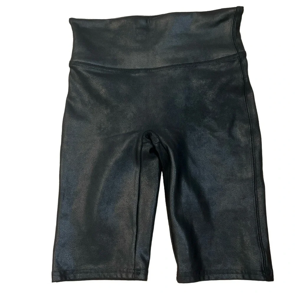Spanx Shorts‎ Black Biker High Waisted FauxLeather 7